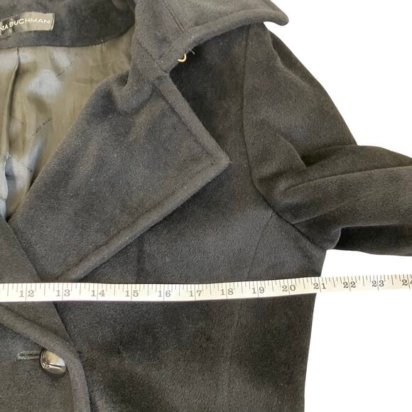 Dana Buchman Sz 6-8 Vtg Angora-Wool Blend Classic Double Breasted Peacoat Black - Picture 15 of 16
